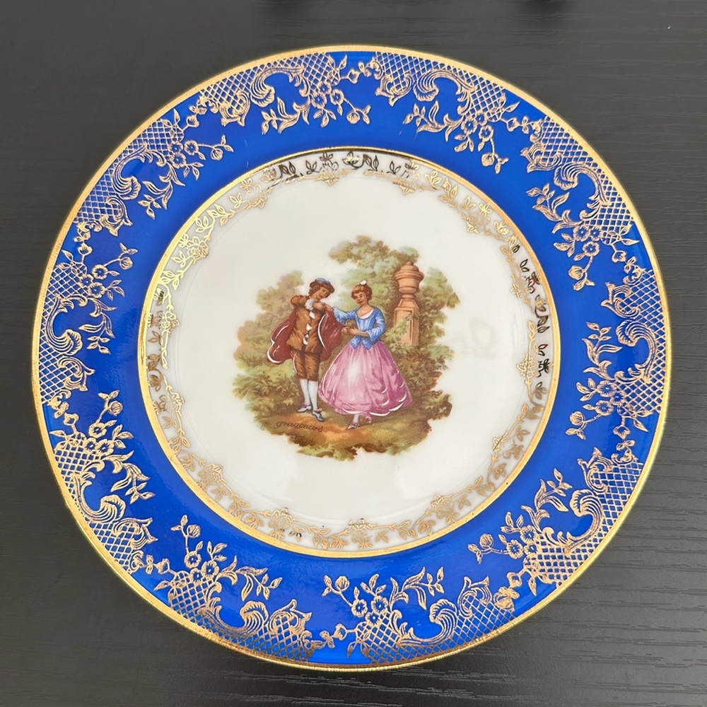 🌹 Limoges France Rehausse Main Porcelain 24k Gold Accent 6.25” Plate - Picture 10 of 14